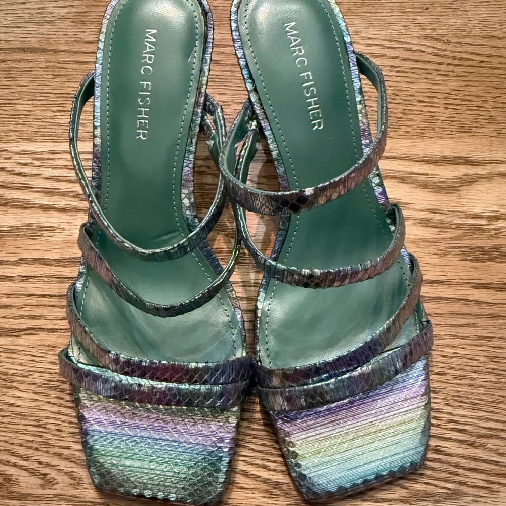 Marc Fisher Green and Blue Kitten Heel Sandals